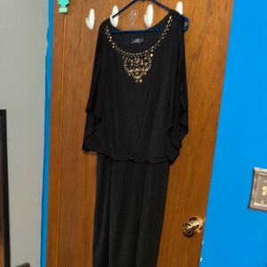 Midnight Velvet Black Maxi Dress with Gold Detailing